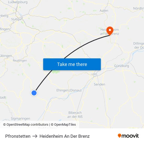 Pfronstetten to Heidenheim An Der Brenz map