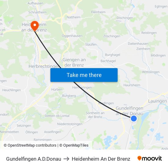 Gundelfingen A.D.Donau to Heidenheim An Der Brenz map