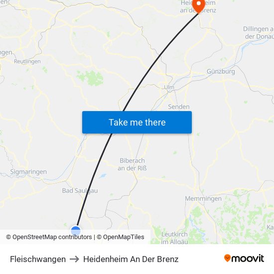 Fleischwangen to Heidenheim An Der Brenz map