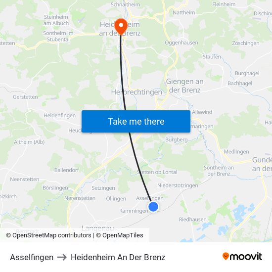 Asselfingen to Heidenheim An Der Brenz map