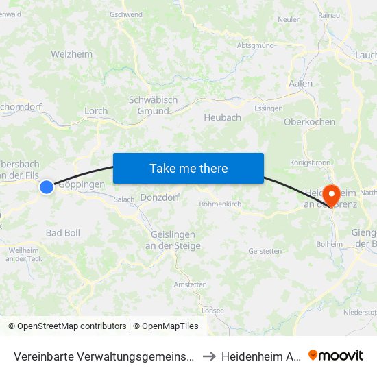 Vereinbarte Verwaltungsgemeinschaft Der Stadt Uhingen to Heidenheim An Der Brenz map