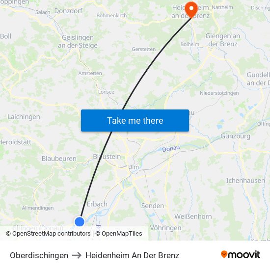 Oberdischingen to Heidenheim An Der Brenz map
