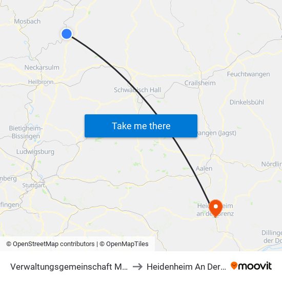 Verwaltungsgemeinschaft Möckmühl to Heidenheim An Der Brenz map