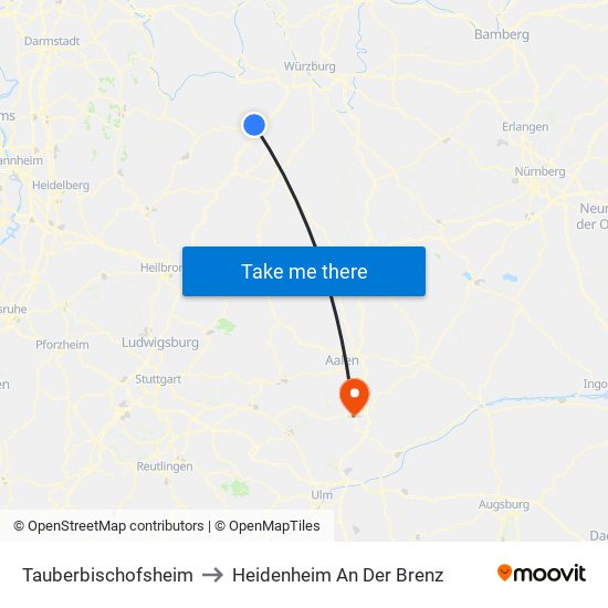 Tauberbischofsheim to Heidenheim An Der Brenz map