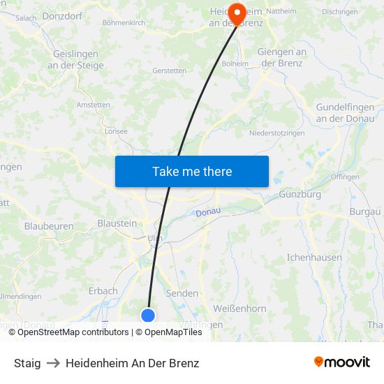 Staig to Heidenheim An Der Brenz map