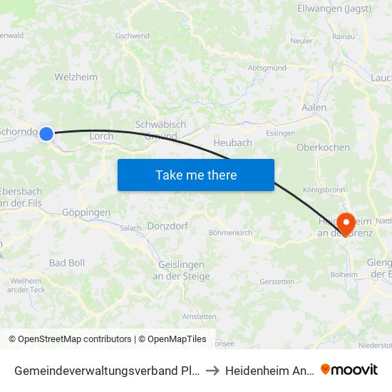 Gemeindeverwaltungsverband Plüderhausen-Urbach to Heidenheim An Der Brenz map