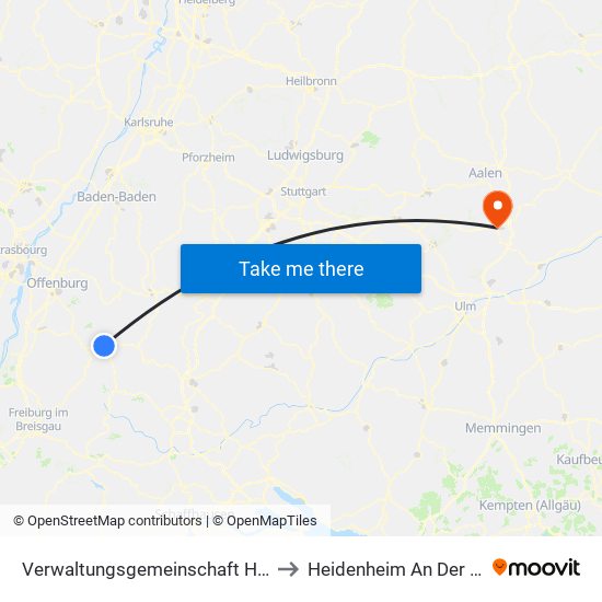 Verwaltungsgemeinschaft Hausach to Heidenheim An Der Brenz map