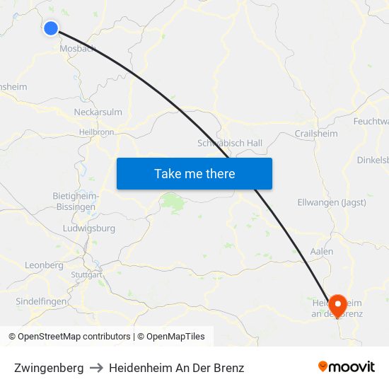 Zwingenberg to Heidenheim An Der Brenz map