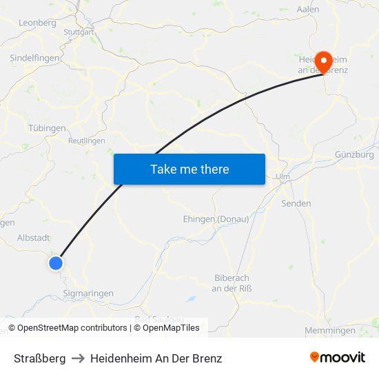 Straßberg to Heidenheim An Der Brenz map