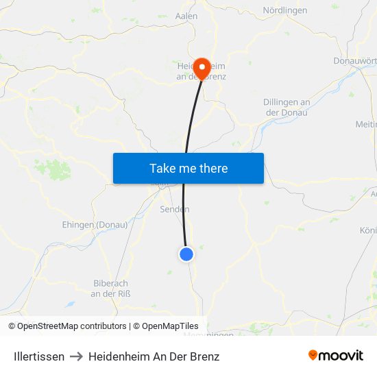 Illertissen to Heidenheim An Der Brenz map