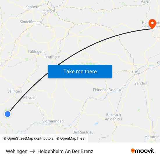 Wehingen to Heidenheim An Der Brenz map