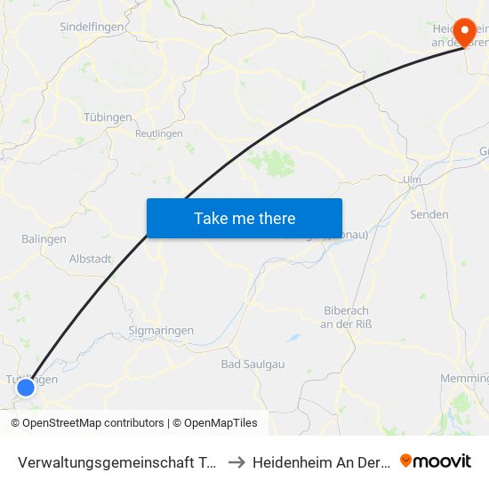 Verwaltungsgemeinschaft Tuttlingen to Heidenheim An Der Brenz map