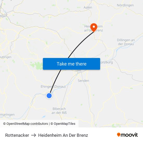 Rottenacker to Heidenheim An Der Brenz map