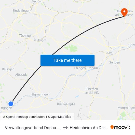 Verwaltungsverband Donau-Heuberg to Heidenheim An Der Brenz map