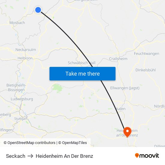 Seckach to Heidenheim An Der Brenz map