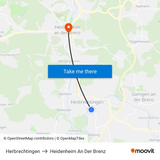 Herbrechtingen to Heidenheim An Der Brenz map