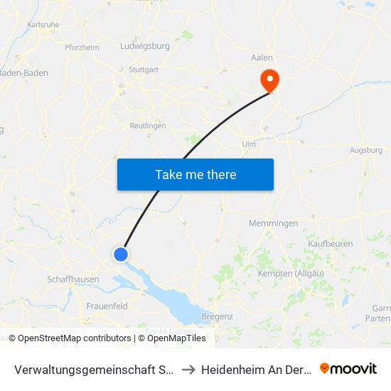 Verwaltungsgemeinschaft Stockach to Heidenheim An Der Brenz map