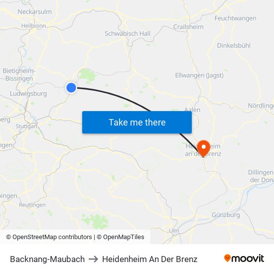 Backnang-Maubach to Heidenheim An Der Brenz map