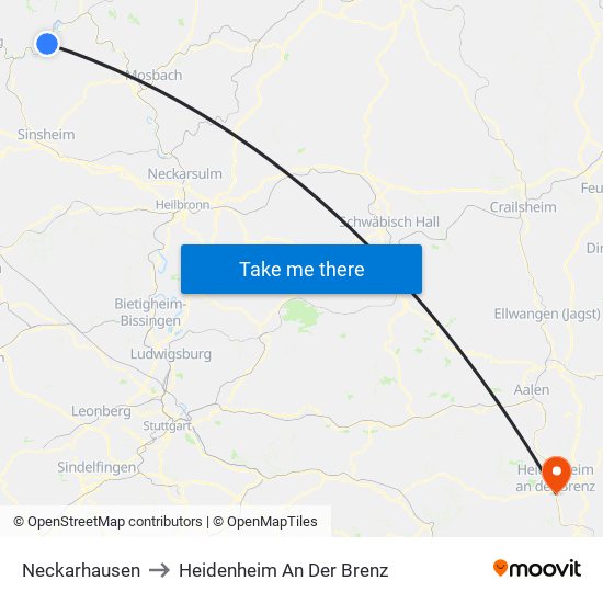 Neckarhausen to Heidenheim An Der Brenz map