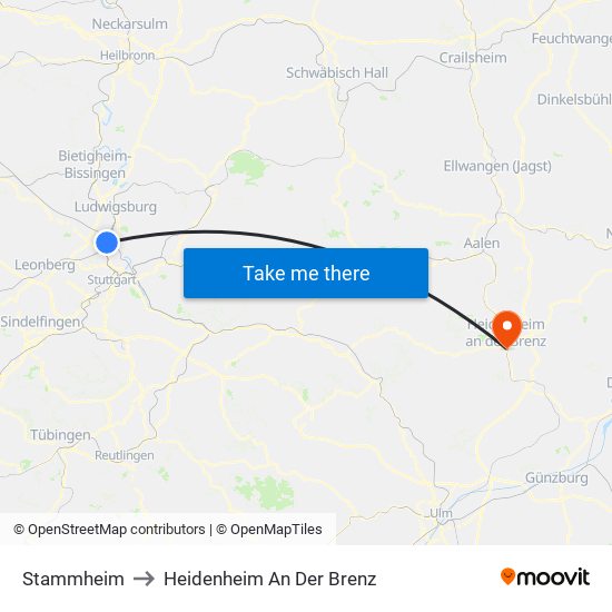 Stammheim to Heidenheim An Der Brenz map