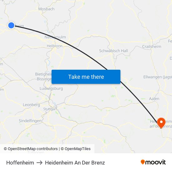 Hoffenheim to Heidenheim An Der Brenz map