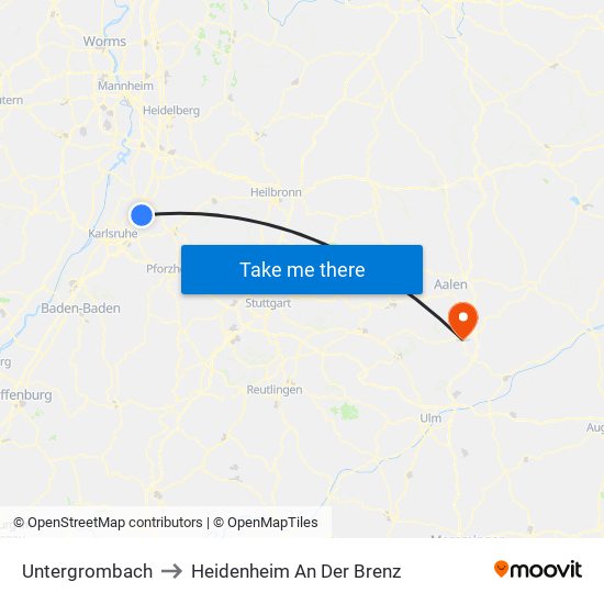 Untergrombach to Heidenheim An Der Brenz map