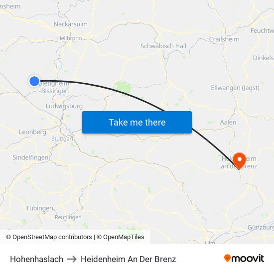 Hohenhaslach to Heidenheim An Der Brenz map