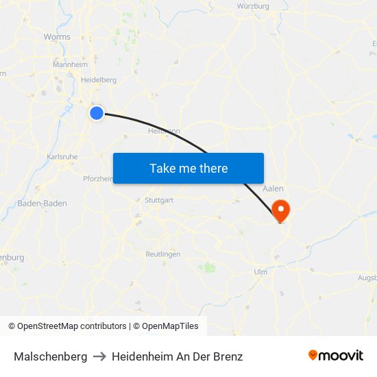 Malschenberg to Heidenheim An Der Brenz map