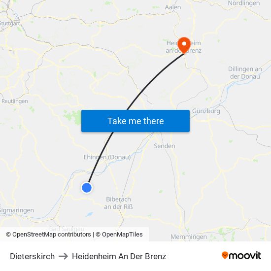 Dieterskirch to Heidenheim An Der Brenz map