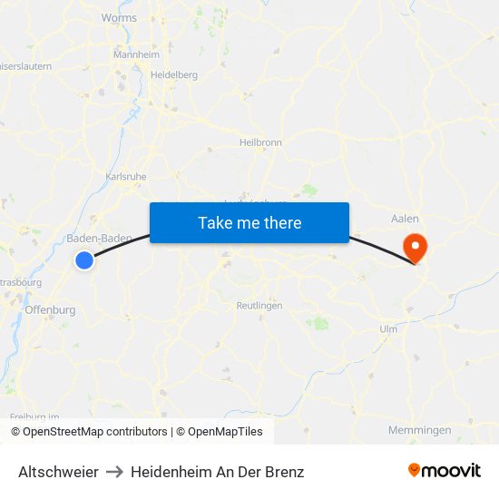 Altschweier to Heidenheim An Der Brenz map