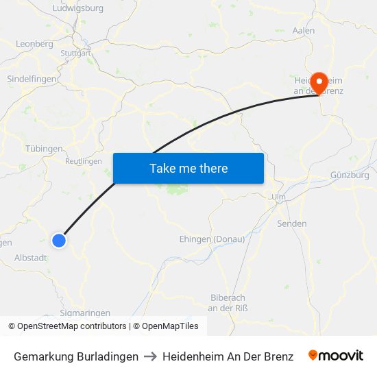 Gemarkung Burladingen to Heidenheim An Der Brenz map