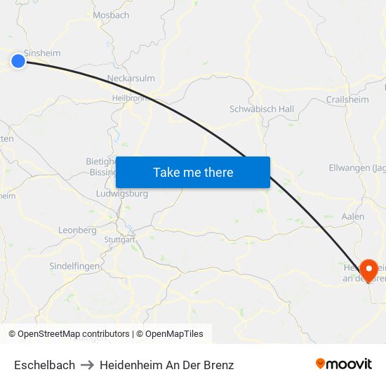 Eschelbach to Heidenheim An Der Brenz map