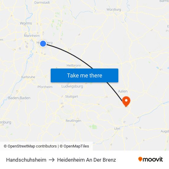 Handschuhsheim to Heidenheim An Der Brenz map