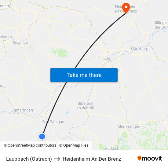 Laubbach (Ostrach) to Heidenheim An Der Brenz map