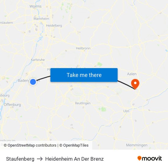 Staufenberg to Heidenheim An Der Brenz map