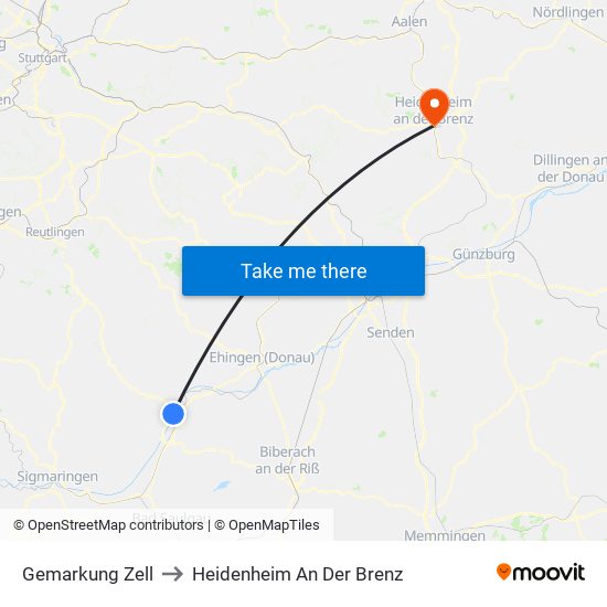 Gemarkung Zell to Heidenheim An Der Brenz map