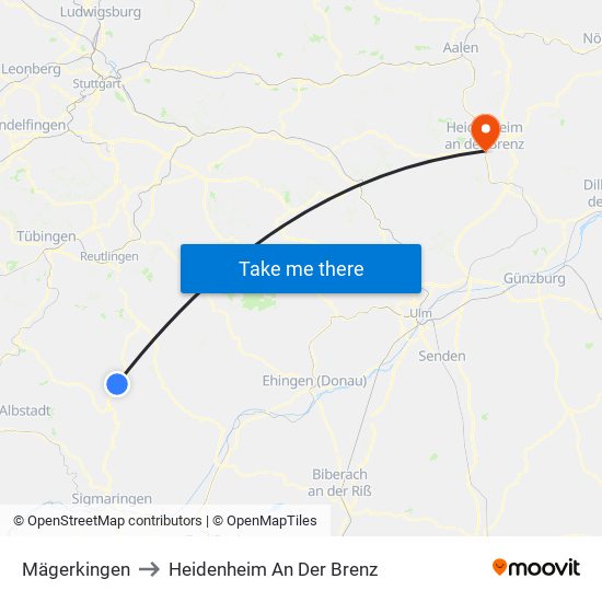 Mägerkingen to Heidenheim An Der Brenz map