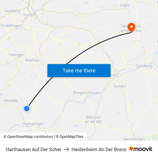 Harthausen Auf Der Scher to Heidenheim An Der Brenz map