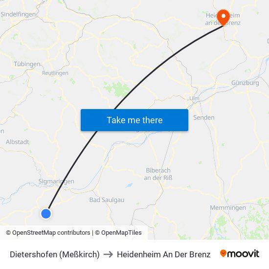 Dietershofen (Meßkirch) to Heidenheim An Der Brenz map