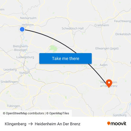 Klingenberg to Heidenheim An Der Brenz map