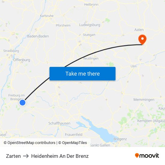 Zarten to Heidenheim An Der Brenz map