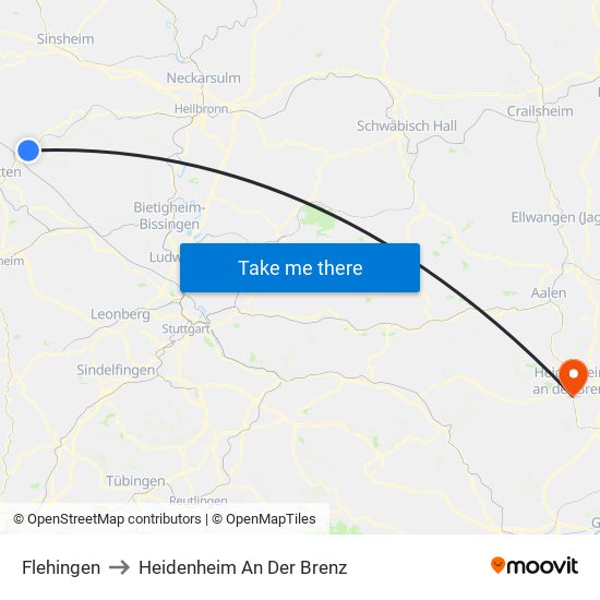 Flehingen to Heidenheim An Der Brenz map