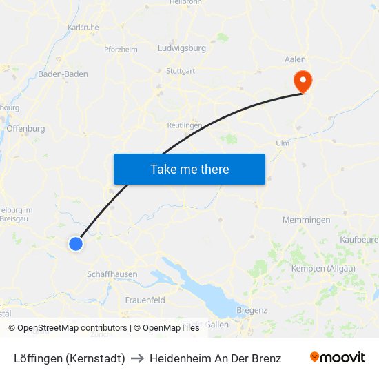 Löffingen (Kernstadt) to Heidenheim An Der Brenz map