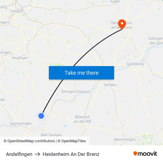 Andelfingen to Heidenheim An Der Brenz map