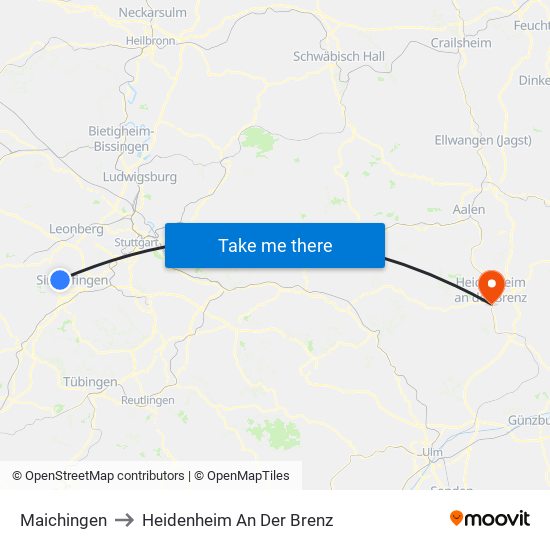 Maichingen to Heidenheim An Der Brenz map