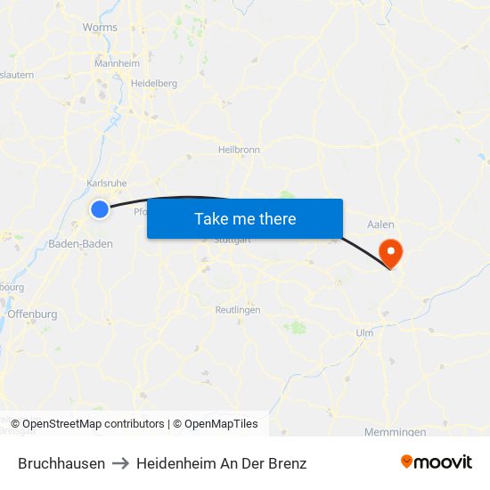 Bruchhausen to Heidenheim An Der Brenz map