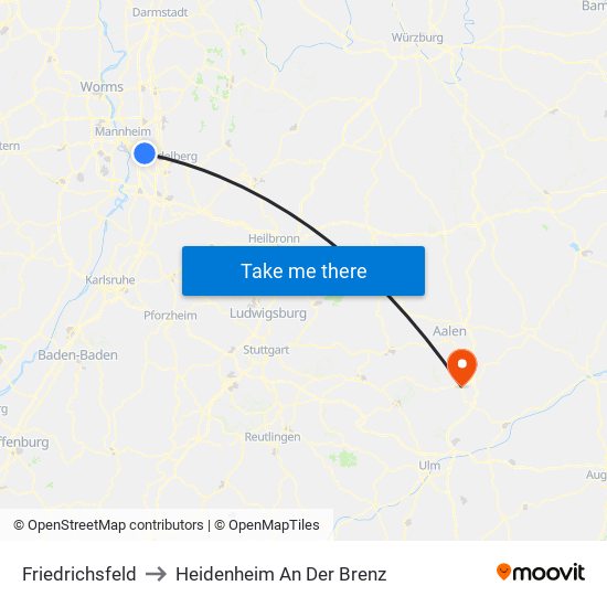 Friedrichsfeld to Heidenheim An Der Brenz map