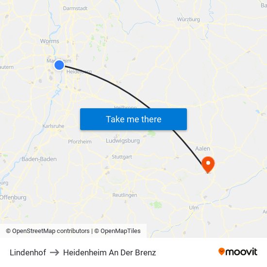 Lindenhof to Heidenheim An Der Brenz map