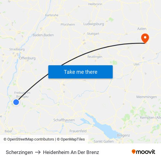 Scherzingen to Heidenheim An Der Brenz map