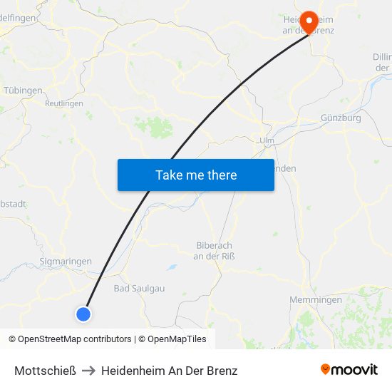Mottschieß to Heidenheim An Der Brenz map